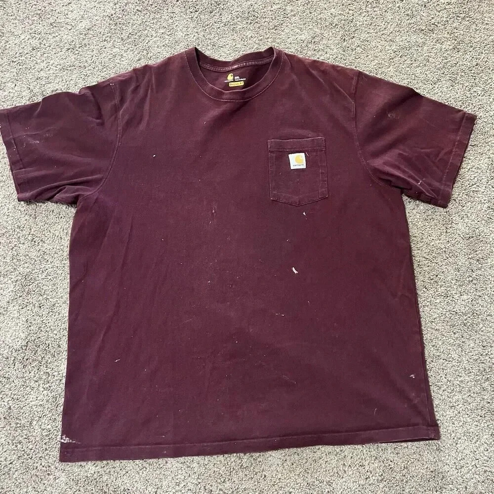 Carhartt Mens‎ 2XL XXL Big Tall Maroon Distressed Short Sleeve T-Shirt Loose Fit